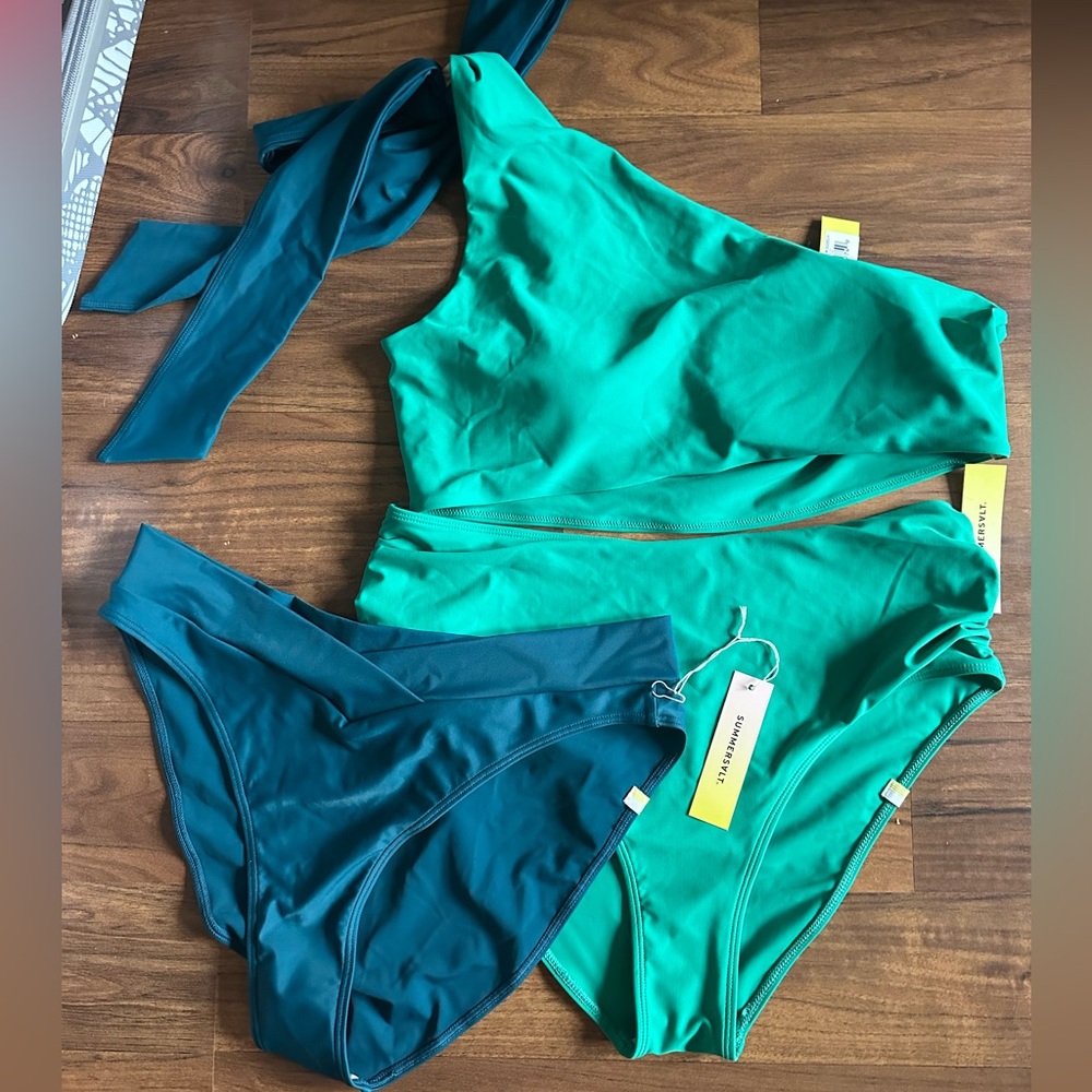 summersalt One-Shoulder Bikini Set in Teal and Emerald